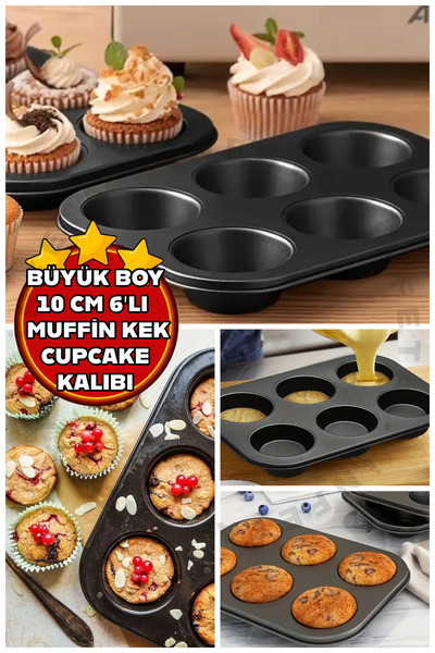 İnfeta 10Cm Büyük Boy 6'lı Muffin Cupcake Kalıbı , Cheesecake Tartolet Kek Ku...