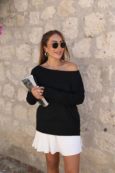 İpeksi Silky Women's Long Sleeve One Shoulder Open Acrylic Blouse