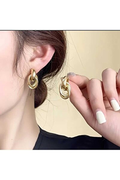 Beyna Kadınlar için Şık Geometrik Gold Kaplamalı Küpe