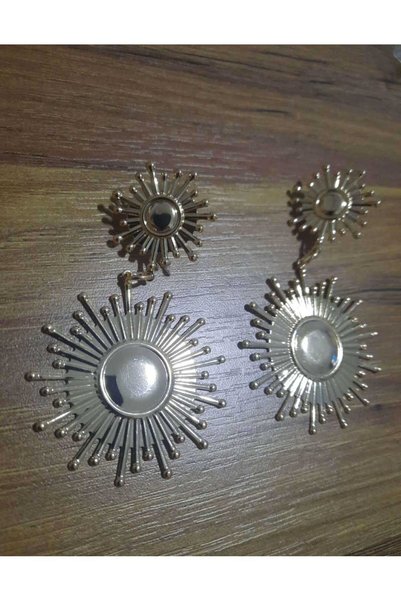 Beyna Kadınlar için Şık Çift Katmanlı Ayçiçeği Gold Kaplamalı Metal Sallantılı Küpe