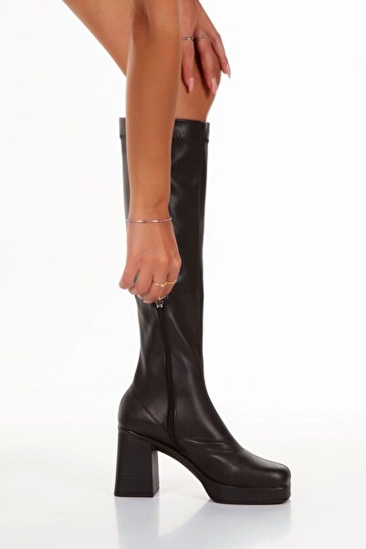 GULT حذاء أسود أسفل الركبة - سحاب قابل للتمدد ومرن