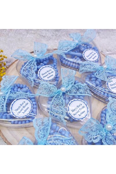 Hayaller Dükkanı 30 Adet Kalp Dantelli Kokulu Tesbih Sünnet Şekeri-Mavi