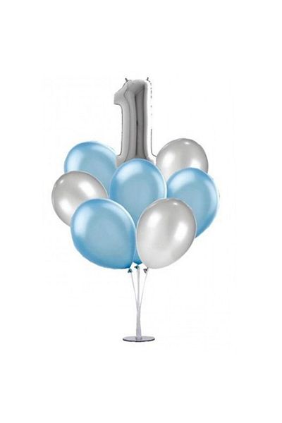 Hayaller Dükkanı 1 Year Old 7-Piece Balloon Stand and 10 Metallic Balloon-