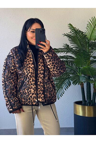 Başka Butik Kapitone Leopar Premium Mont-Siyah