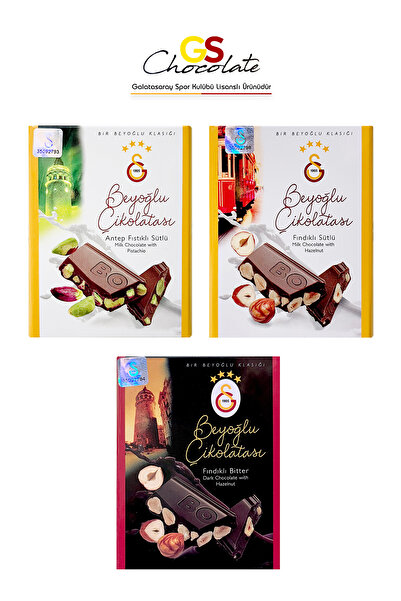 Galatasaray Beyoğlu Çikolatası 3 Adet Antep Fıstıklı-Fındıklı(Sütlü/Bitter)