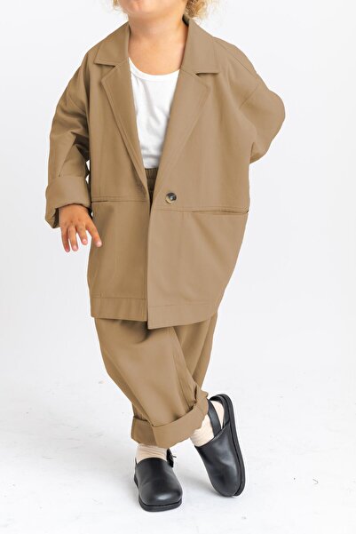 Cigit 2-7 Years Beige Balloon Pants and Shirt Set