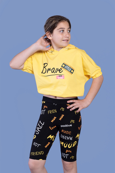 Toontoy Girl's Biker Tights Hooded Set