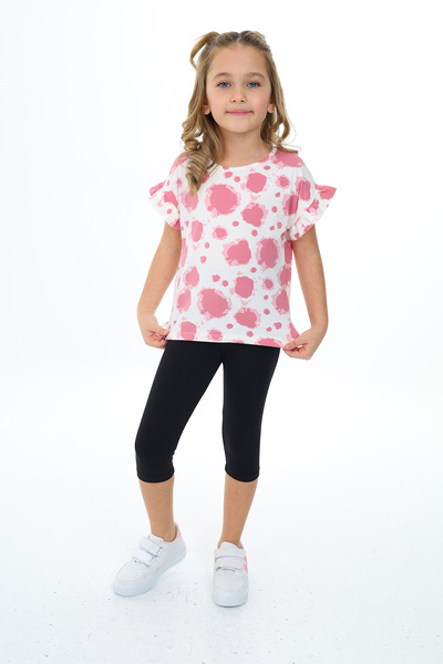 Toontoy Girl's Tie-Dye Patterned Emblem Capri Suit