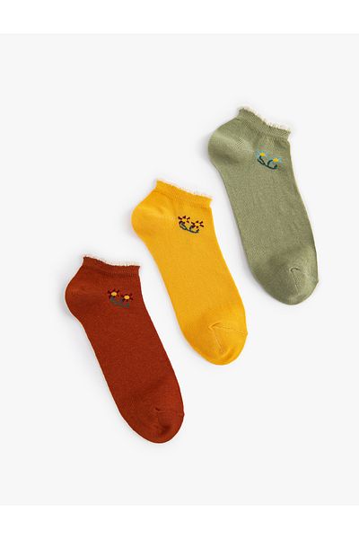 Koton Set de șosete cu ghete florale din 3 piese, brodate multicolore