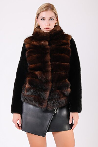 Leather Club Naturel Siyah Kahve Sable Mink Kürk Kaban