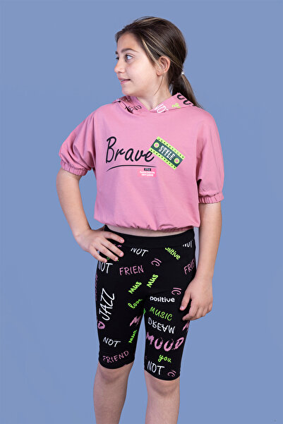 Toontoy Girl's Biker Tights Hooded Set