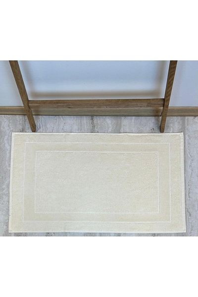 NOİSY TEKSTİL Cream 2 Pieces 100% Cotton Framed Luxury Foot Towel 50 X 80 cm
