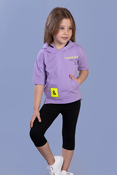 Toontoy Girl's Hooded and Kangaroo Pocket Printed Tights Set