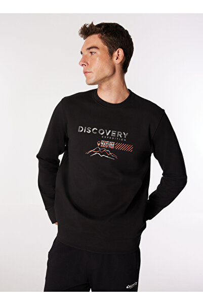 Discovery Expedition Siyah Erkek Bisiklet Relaxed Baskılı Sweatshirt D4WM-SWT...