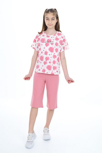 Toontoy Girl's Tie-Dye Patterned Printed Capri Suit