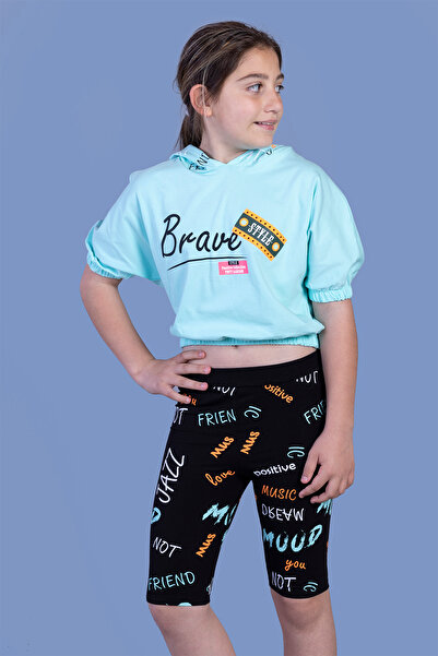 Toontoy Girl's Biker Tights Hooded Set