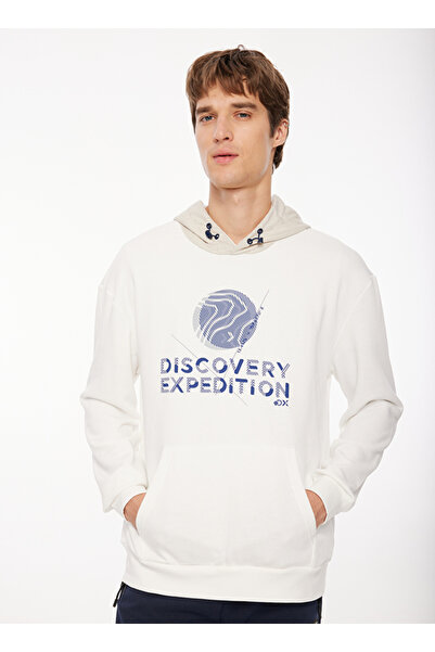 Discovery Expedition Kırık Beyaz Erkek Kapüşonlu Baskılı Sweatshirt D3WM-SWT4...