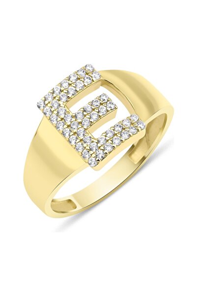 Rakof 925 Ayar Çift Sıralı E Harfi Kadın Yüzük