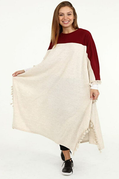 Cockatoo Two-Color Tasseled Women's Knitwear Poncho