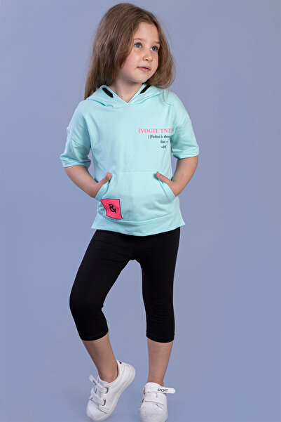 Toontoy Set de jambiere pentru fetiță cu imprimeu cu glugă cu buzunar cangur