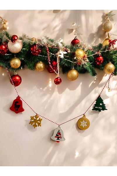 MOMİKO TASARIM Christmas Decorative Banner, Handmade Banner, New Year's Banner