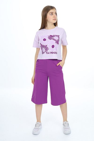 Toontoy Girl's Flw Paradise Printed Capri Suit