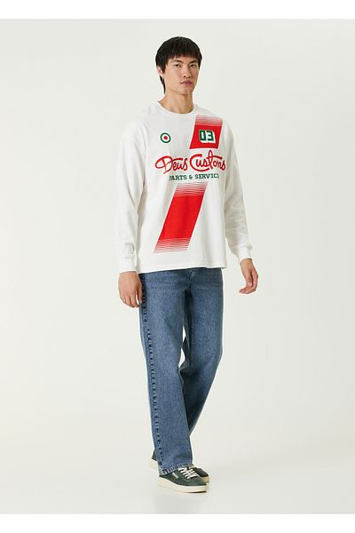 Deus Ex Machina White Logo Printed Sweatshirt Size: L