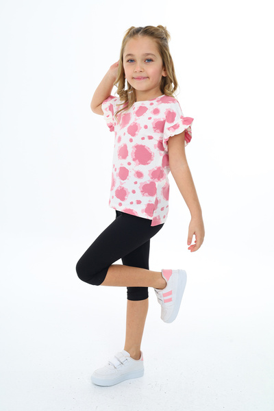 Toontoy Girl's Tie-Dye Patterned Emblem Capri Suit