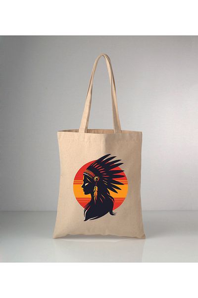 GİFTORA Native American Girl Printed Raw Cloth Bag 35X40 cm
