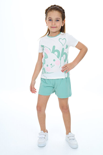Toontoy Girl's Garnished Rabbit Printed Shorts Set