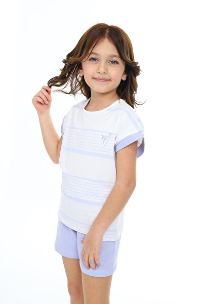 Toontoy Girl's Striped Heart Embroidered Shorts Set