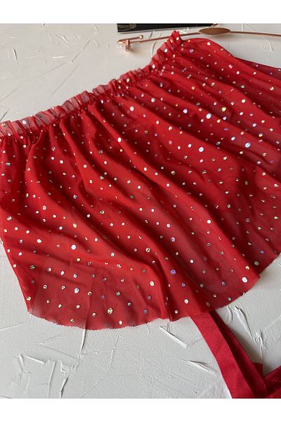 İntive Lingerie Intive Women's Red Transparent Sequin Garter Leg Accessory String Skirt Suit
