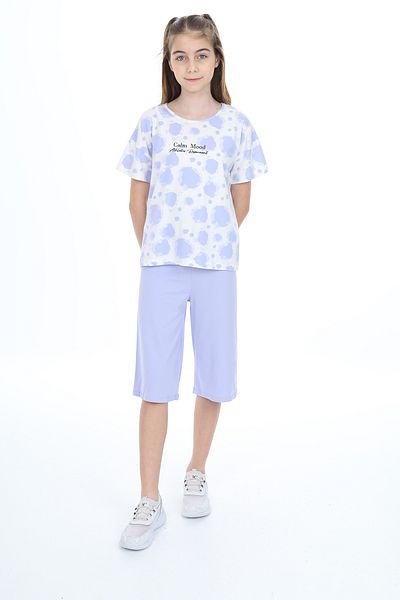 Toontoy Girl's Tie-Dye Patterned Printed Capri Suit