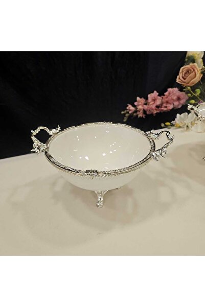 MaviDamla 1 Piece Porcelain Service Case with Silver Casted Edge Frame Foot