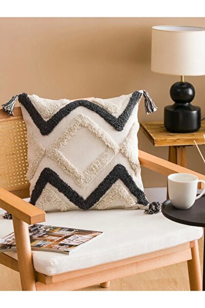 LC Waikiki Ecru Tasseled 45X45 cm Throw Pillow Cover - Home