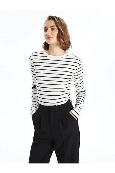 LC Waikiki Lcwaikiki Black Striped Crew Neck Women's Body - Basic Model