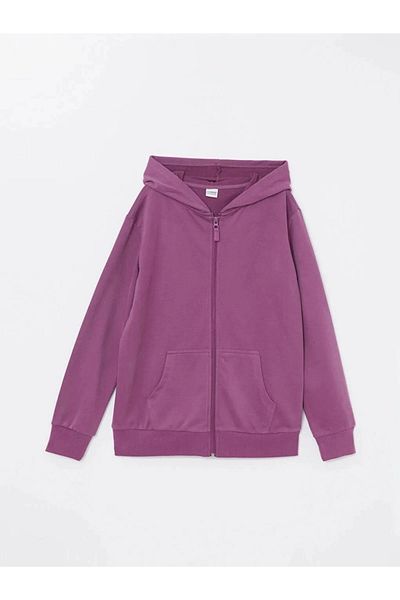 LC Waikiki Lcw Kids Girl's Hooded Light Plum Sweatshirt - Long Sleeve, Zippered