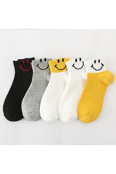 Aze 5li Emojili ,Gülen Yüz ,Unisex Yarım Konç, Kolej Çorap, kadın çorap