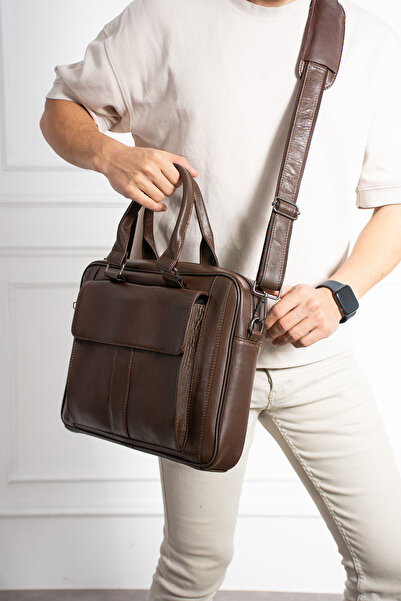 Erzeno Γνήσιο δέρμα Laptop και Χαρτοφύλακας / Τσάντα Laptop μεγάλου μεγέθους με μακρύ λουράκι