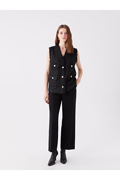 LC Waikiki Classic New Black Women's V-Neck Solid Vest