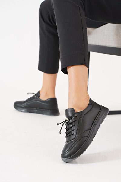 Moda Pie Pardero Sargı Taban Hakiki Deri Kadın Ayakkabı Siyah Cilt