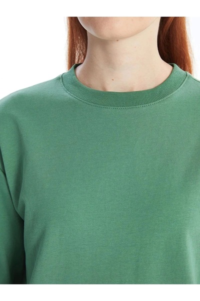 LC Waikiki LCW Modest Mat Yeşil Bisiklet Yaka Kadın Sweatshirt Elbise