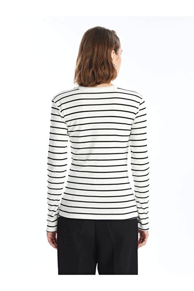 LC Waikiki LCWAIKIKI Basic Siyah Çizgili Bisiklet Yaka Çizgili Kadın Body