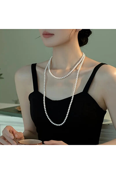 Lovisa EL EMEĞİ ÇİFT SIRA SIRA İNCİ KOLYE, VİNTAGE TARZ İNCİ BONCUK KOLYE