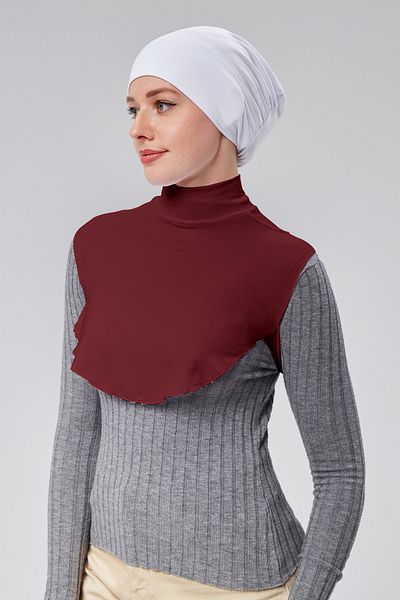 Sonbaharmoda Burgundy Women's Hijab Dress - Combed Cotton with Half Neckline and Bagel Neck Collar