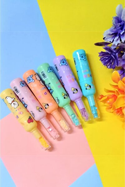 LYLLIA 6'lı Karışık Fosforlu Keçeli Kalem Seti Sevimli Tavşan Temalı Mini Ren...