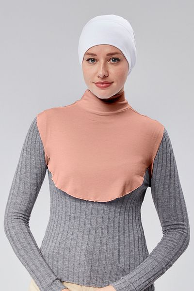 Sonbaharmoda Rochie din bumbac pieptănat hijab de culoare Dusty Rose - Guler pe jumătate și gât de covrigi