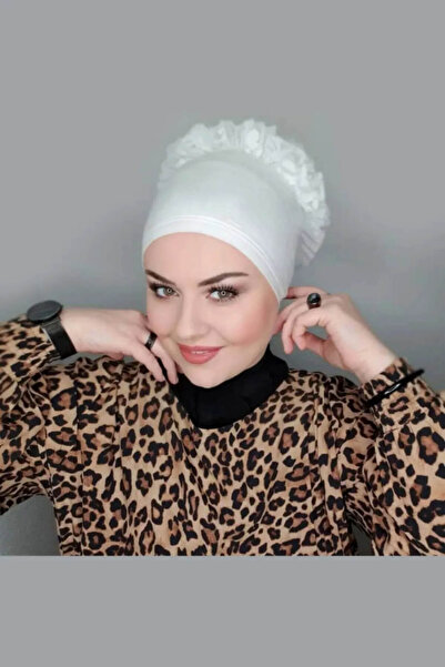 FLORA TEKSTİL Hijab Frilly Bonnet Bun Λευκό σάλι BON23502 - TR