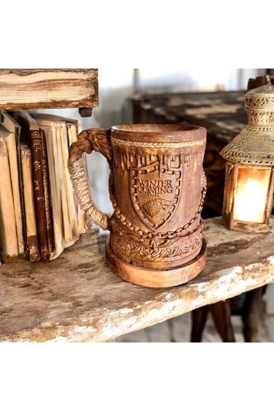 wood and craft Winter is Coming Temalı Kuksa Bardak Ceviz Ağacı