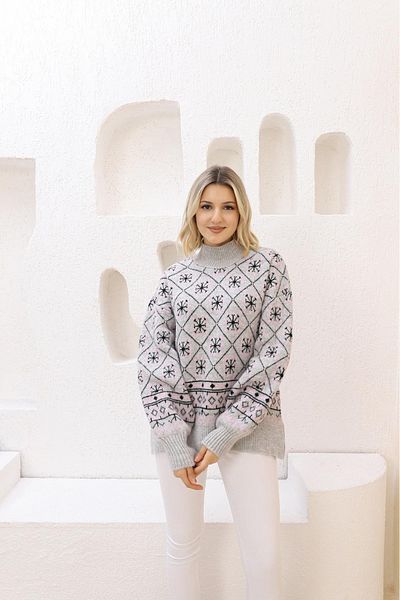 sportiness pulover lung din tricot cu gât supradimensionat